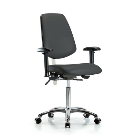 Clean Room Chair Vin Med Ben Chair, Med, Bk, Gry, CL100, Adjustable Arms, 22