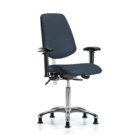 Clean Room Chair Vin Med Ben Chair, Med, Bk, Nav, CL100, Adjustable Arms, 22