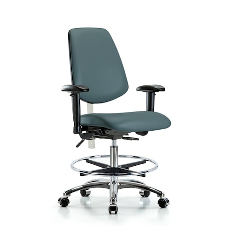 Clean Room Chair Vin Med Ben Chair, Med, Bk, Blu, CL100, Adjustable Arms, 22