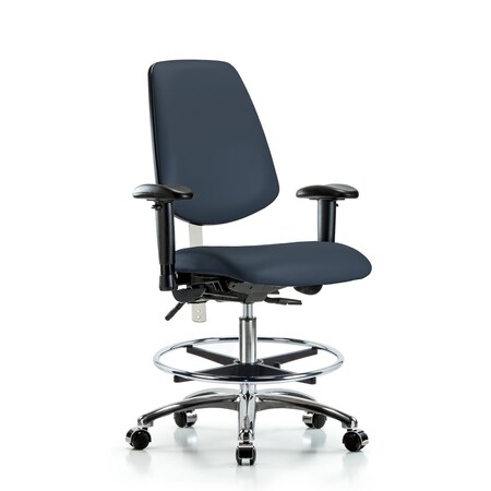 Clean Room Chair Vin Med Ben Chair, Med, Bk, Nav, CL100, Adjustable Arms, 22
