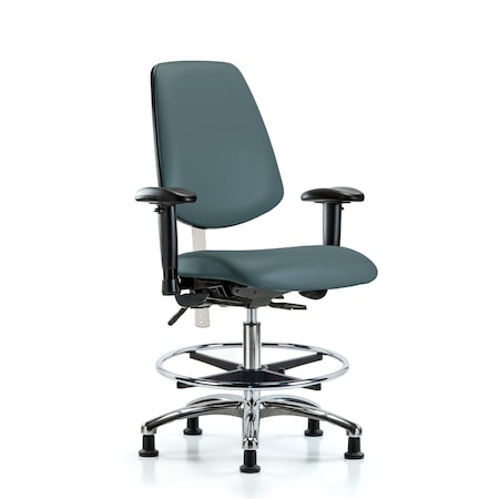 Clean Room Chair Vin Med Ben Chair, Med, Bk, Blu, CL100, Adjustable Arms, 22