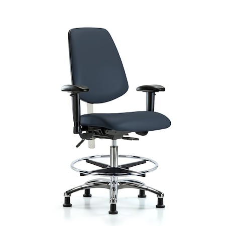 Clean Room Chair Vin Med Ben Chair, Med, Bk, Nav, CL100, Adjustable Arms, 22