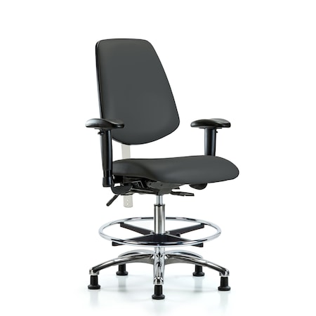 Clean Room Chair Vin Med Ben Chair, Med, Bk, Gry, CL100, Adjustable Arms, 22