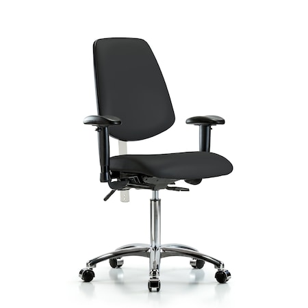 Clean Room Chair Vin Med Ben Chair, Med, Bk, Blk, CL100, Adjustable Arms, 22