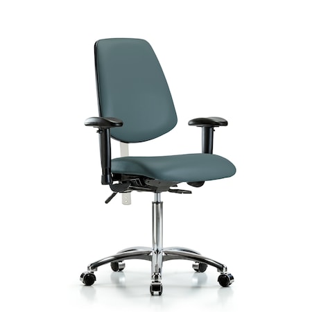 Clean Room Chair Vin Med Ben Chair, Med, Bk, Blu, CL100, Adjustable Arms, 22