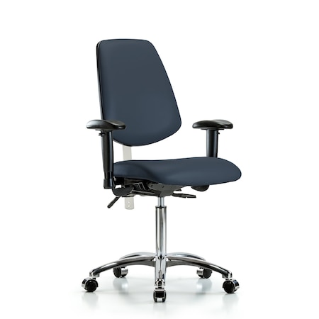 Clean Room Chair Vin Med Ben Chair, Med, Bk, Nav, CL100, Adjustable Arms, 22