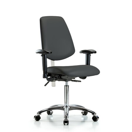 Clean Room Chair Vin Med Ben Chair, Med, Bk, Gry, CL100, Adjustable Arms, 22