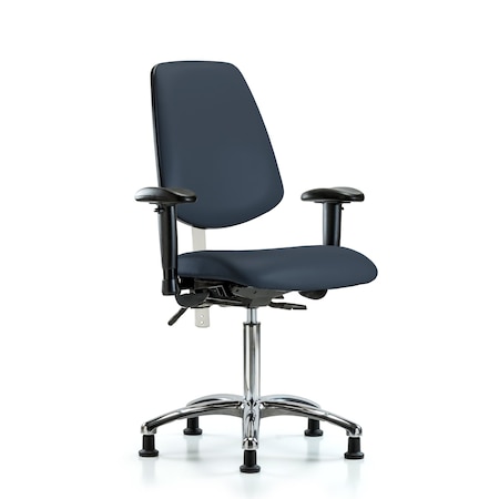 Clean Room Chair Vin Med Ben Chair, Med, Bk, Nav, CL100, Adjustable Arms, 22