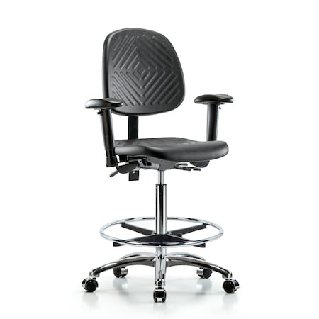 High Bench Chair Ben Chair, Poly, Hi, Med Bk, Chrm, AA CF Cast, Adjustable Arms, Blue, Black MPN:BR-PHBCH-MB-CR-T0-A1-CF-CC