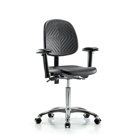 Medium Bench Chair Poly Med Ben Chair Med Bk Cast, Adjustable Arms, 19-1/2