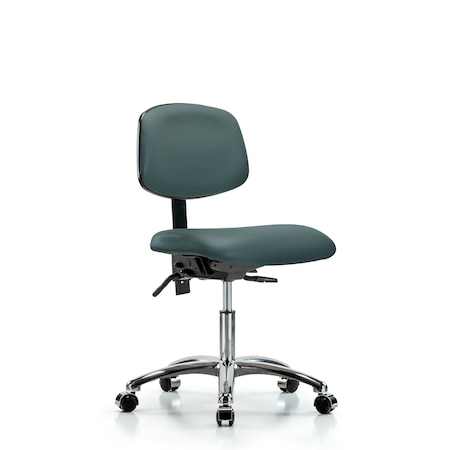 Desk Chair Desk Chair, Vinyl, Chrome Casters, Blu, No Arms, 18