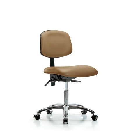 Desk Chair Desk Chair, Vinyl, Chrome Casters, Taupe, No Arms, 18