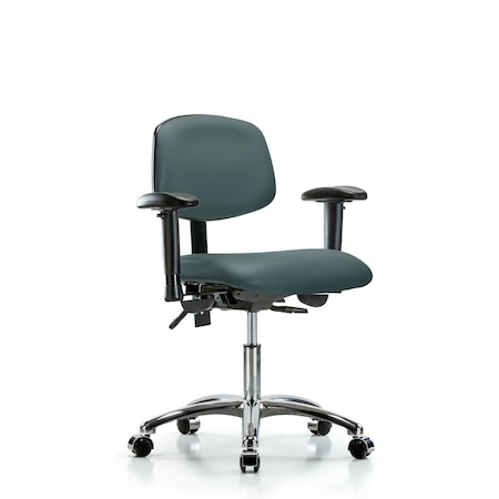 Desk Chair Desk Chair, Vinyl, Chrome AA Casters, Blu, Adjustable Arms, 18
