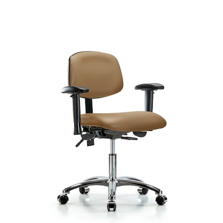 Desk Chair Desk Chair, Vinyl, Chrome AA Casters, Taupe, Adjustable Arms, 18