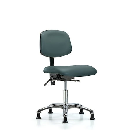 Desk Chair Desk Chair, Vinyl, Chrome Tilt Glides, Blu, No Arms, 18