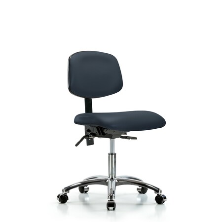 Desk Chair Desk Chair, Vinyl, Chrome Tilt Glides, Nav, No Arms, 18