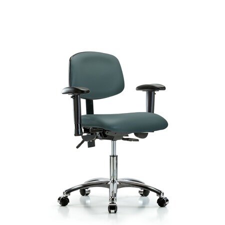 Desk Chair Desk Chair, Vinyl, Chr Tilt AA Casters, Blu, Adjustable Arms, 18