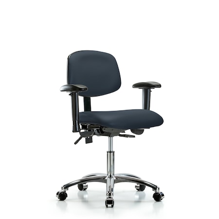 Desk Chair Desk Chair, Vinyl, Chr Tilt AA Glides, Nav, Adjustable Arms, 18