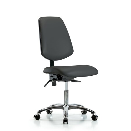 Desk Chair Desk Chair, Vinyl, Med, Bk, Chrm, Casters, Gry, No Arms, 18