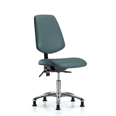 Desk Chair Desk Chair, Vinyl, Med, Bk, Chrm, Glides, Blu, No Arms, 18