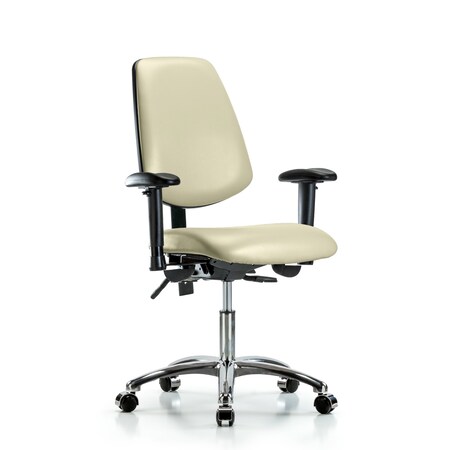 Desk Chair Desk Chair, Vinyl, Med, Bk, Chrm, AA, Cast, Wht, Adjustable Arms, 18
