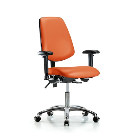 Desk Chair Desk Chair, Vinyl, Med, Bk, Cast, Org, Adjustable Arms, 18