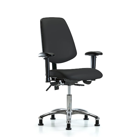 Desk Chair Desk Chair, Vinyl, Med, Bk, Chrm, AA, Glds, Blk, Adjustable Arms, 18