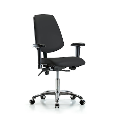 Desk Chair Desk Chair, Vinyl, Med, Bk, Cast, Blk, Adjustable Arms, 18