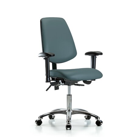 Desk Chair Desk Chair, Vinyl, Med, Bk, Cast, Blu, Adjustable Arms, 18