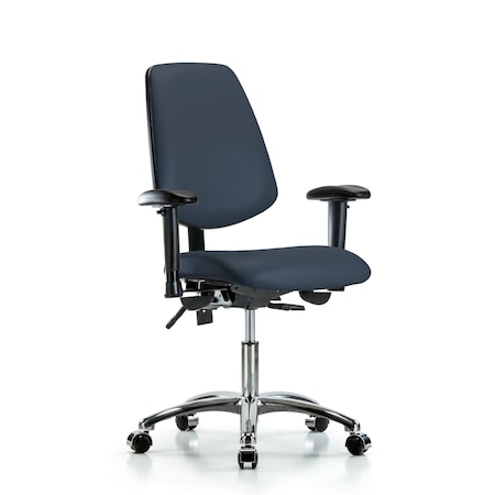 Desk Chair Desk Chair, Vinyl, Med, Bk, Cast, Navy, Adjustable Arms, 18