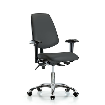 Desk Chair Desk Chair, Vinyl, Med, Bk, Cast, Gry, Adjustable Arms, 18