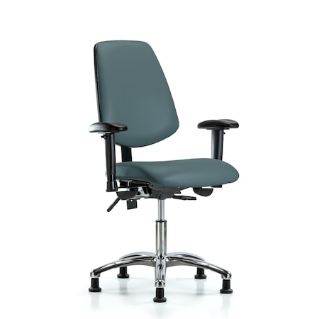 Desk Chair Desk Chair, Vinyl, Med, Bk, Glds, Blu, Adjustable Arms, 18
