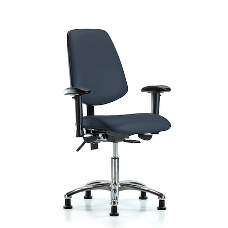 Desk Chair Desk Chair, Vinyl, Med, Bk, Glds, Navy, Adjustable Arms, 18