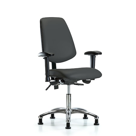 Desk Chair Desk Chair, Vinyl, Med, Bk, Glds, Gry, Adjustable Arms, 18