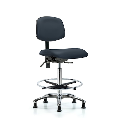 High Bench Chair Chair, Vin, Hi Ben, Chr Tilt CF Glides, Nav, No Arms, 26