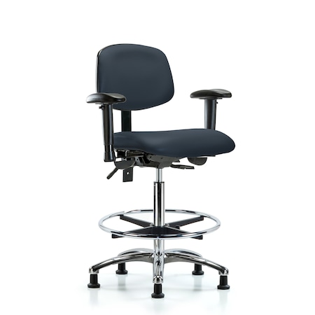 High Bench Chair Chair, Vin, Hi Ben, Chr Tilt AA CF Gld, Nav, Adjustable Arms, 26