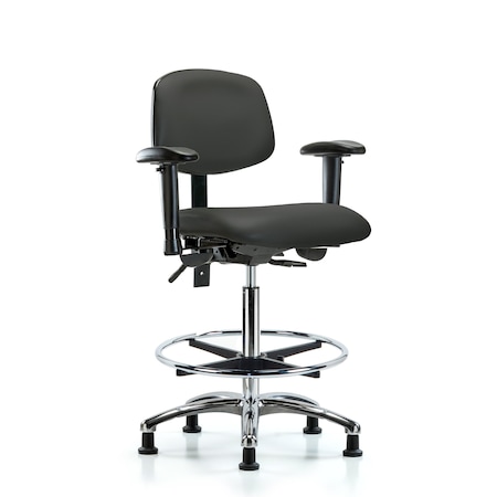 High Bench Chair Chair, Vin, Hi Ben, Chr Tilt AA CF Gld, Gry, Adjustable Arms, 26