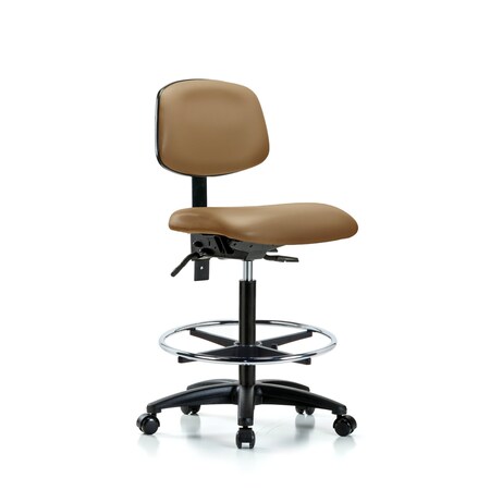 High Bench Chair Desk Chair, Fabric, Chrome Casters, Blk, No Arms, 26