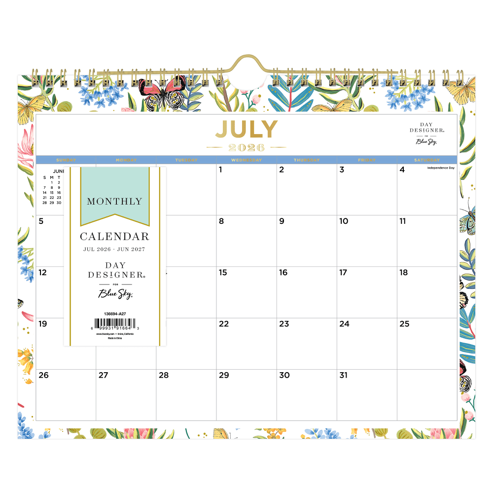 2026-2027 Blue Sky DD Flutter Monthly Safety Wirebound Wall Calendar, 11 x 8.75, Flutter, Academic Year, 136694 MPN:136694-A27