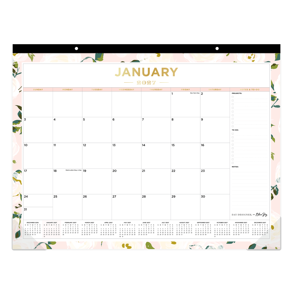 2027 Blue Sky Coming Up Roses Blush Monthly Desk Pad Planning Calendar, 22x17, 0%, Coming Up Roses Blush, Jan-Dec, RY27 MPN:138198-27