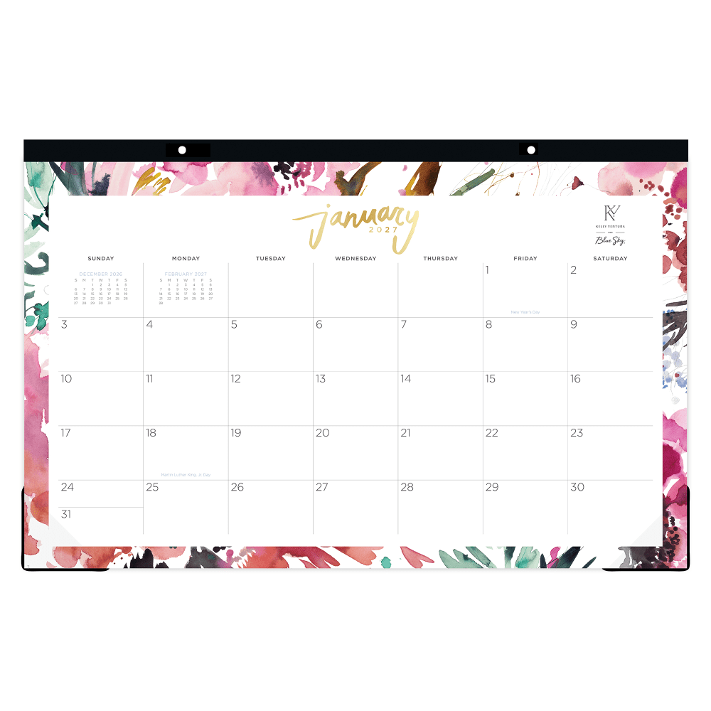 2027 Blue Sky Magenta Blooms Monthly Desk Pad Planning Calendar, 17x11, 0%, Magenta Blooms, Jan-Dec, RY27 MPN:149057-27