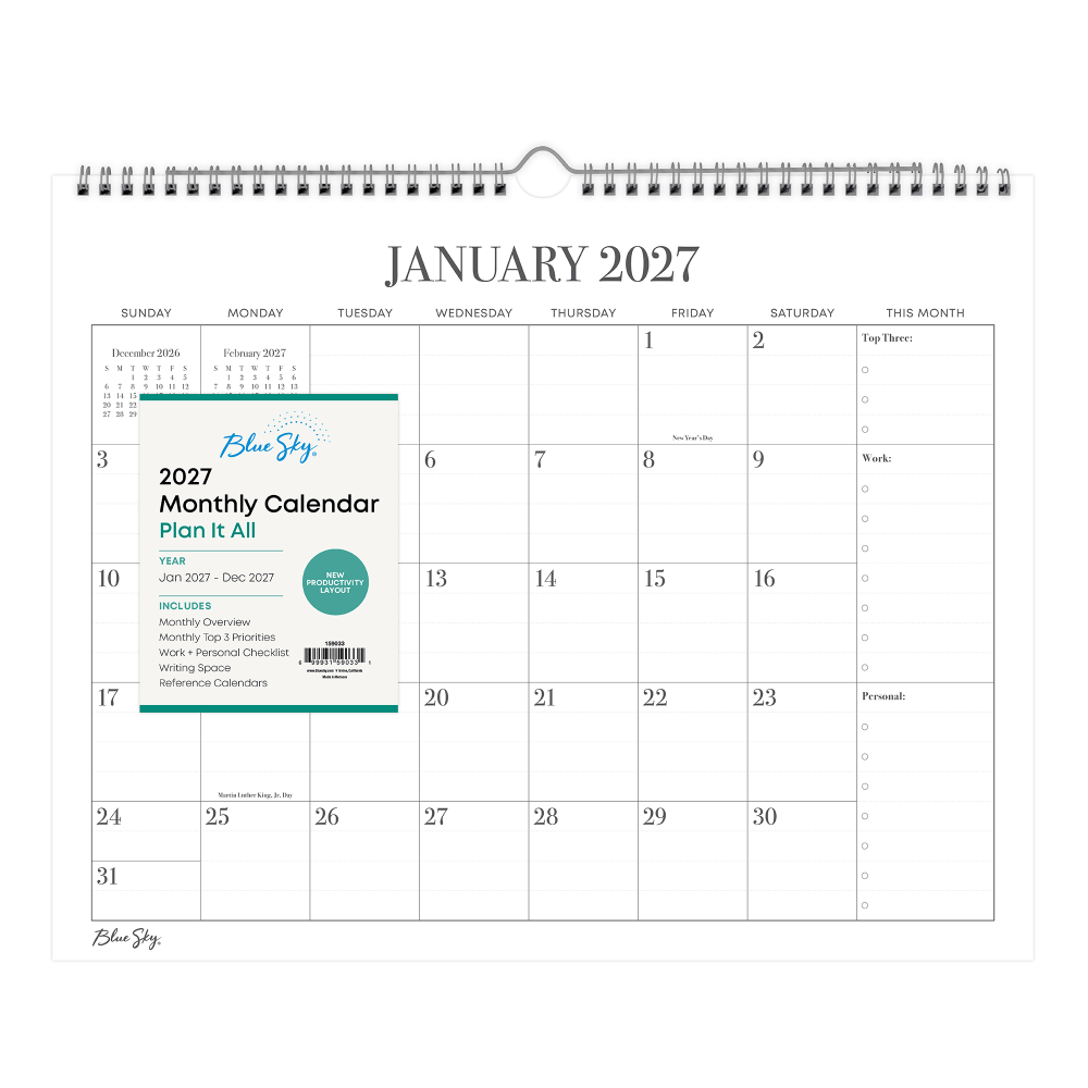 2027 Plan It All Standard Monthly Wall Calendar 15x12 MPN:159033