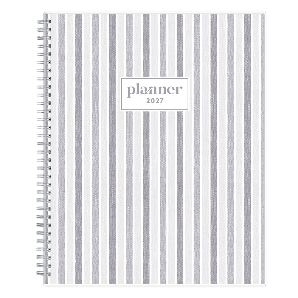 2027 Blue Sky Linen Stripe Gray Weekly/Monthly Planning Calendar, 8.5x11, 0%, Clear PET, Jan-Dec, RY27 MPN:158985