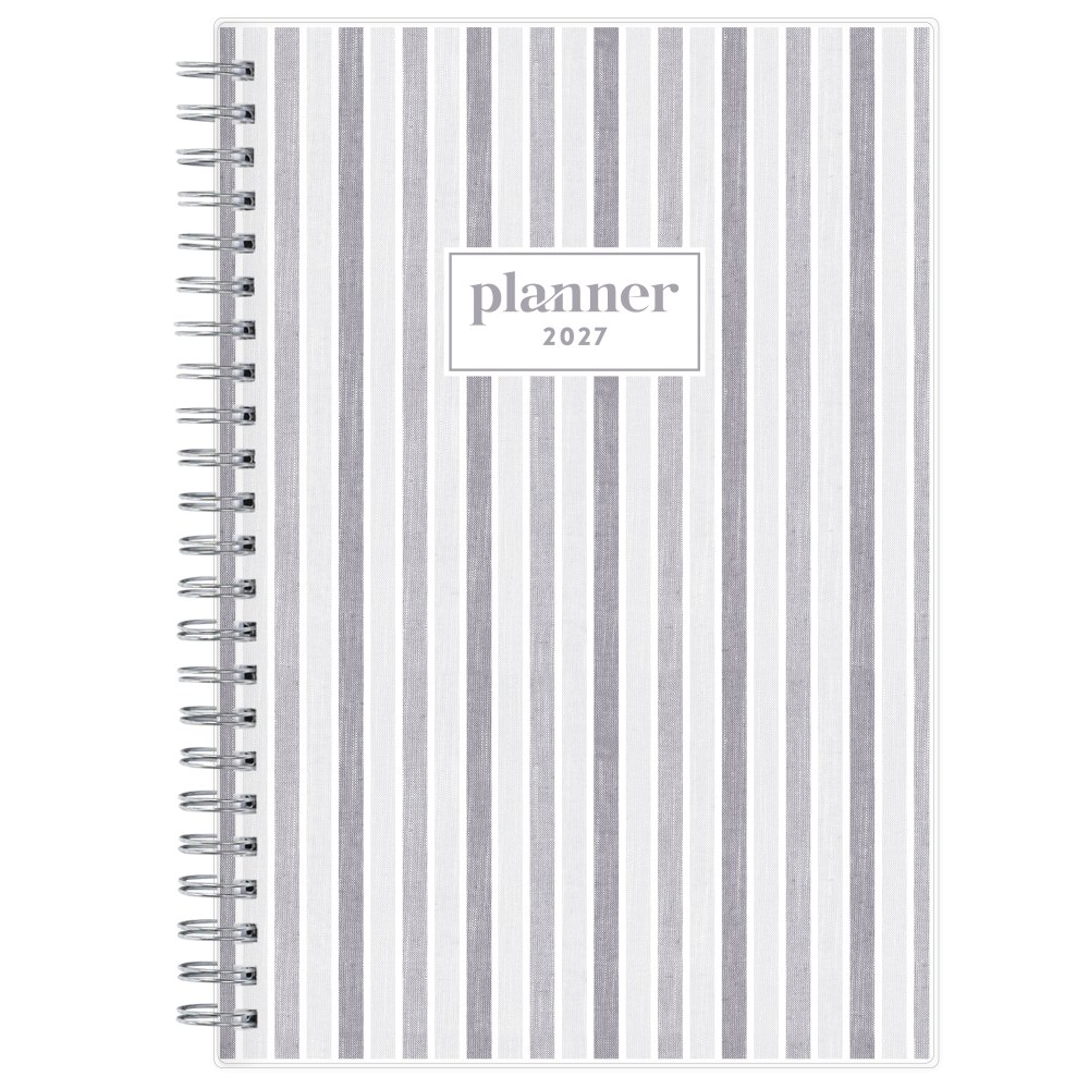 2027 Blue Sky Linen Stripe Gray Weekly/Monthly Planning Calendar, 5x8, 0%, Clear PET, Jan-Dec, RY27 MPN:158986