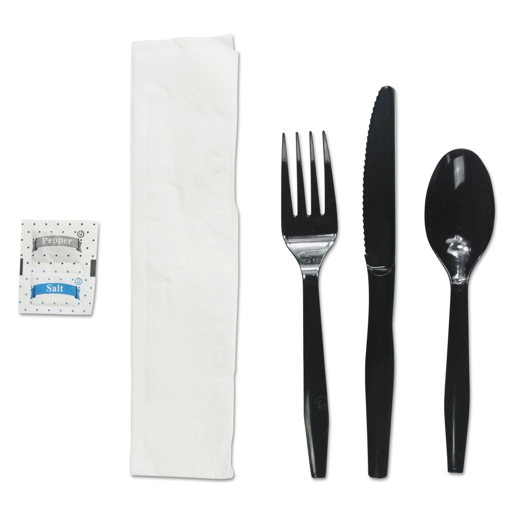 Boardwalk 6-Piece Cutlery Kits, Polystyrene, Black, Pack Of 250 Kits MPN:FKTNSMWPSBLA