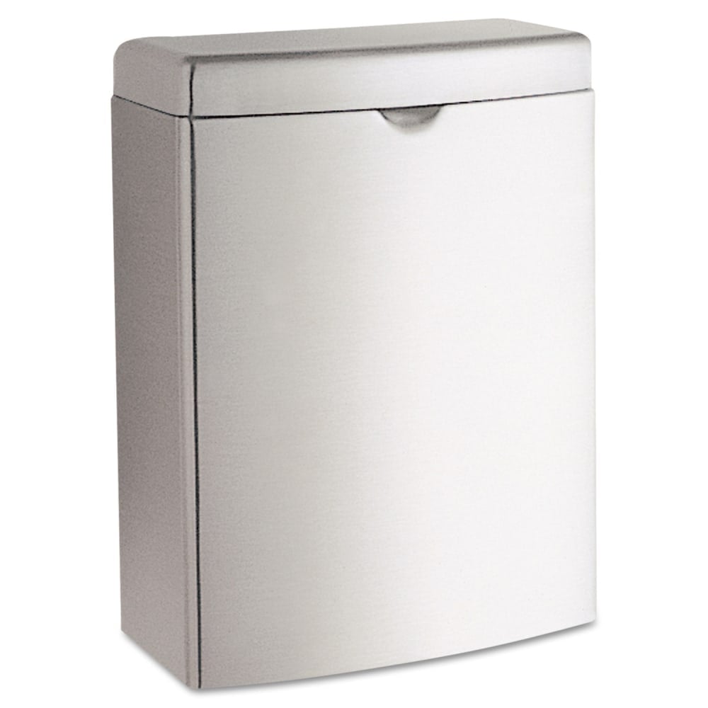 Bobrick Contura Surface-Mount Stainless-Steel Sanitary Napkin Receptacle, 1 Gallon, 10inH x 7 1/2inW x 3 13/16inD, Stainless Steel MPN:270