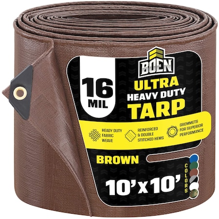 Ultra Heavy Duty Tarp, 10 ft x 10 ft, 16 Mil, Brown, Polyethylene MPN:BR16T-1010