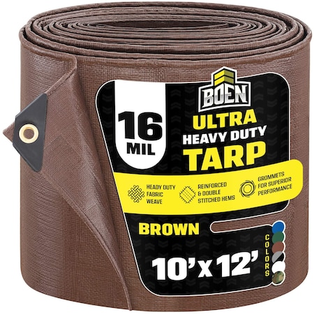 Ultra Heavy Duty Tarp, 10 ft x 12 ft, 16 Mil, Brown, Polyethylene MPN:BR16T-1012