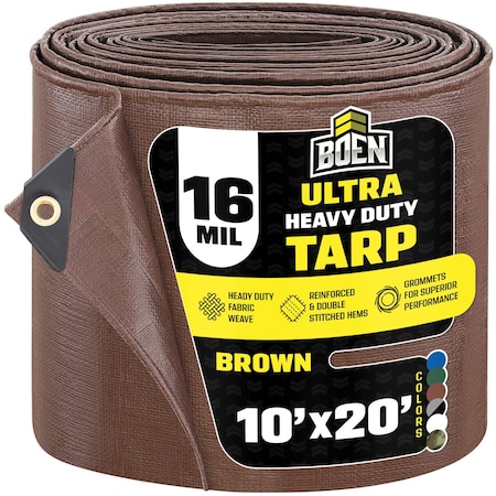 Ultra Heavy Duty Tarp, 10 ft x 20 ft, 16 Mil, Brown, Polyethylene MPN:BR16T-1020