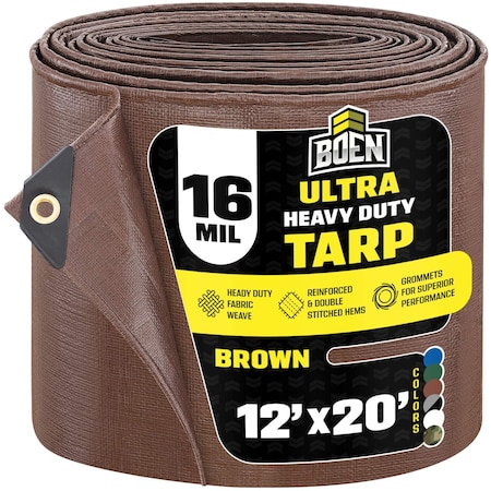 Ultra Heavy Duty Tarp, 12 ft x 20 ft, 16 Mil, Brown, Polyethylene MPN:BR16T-1220